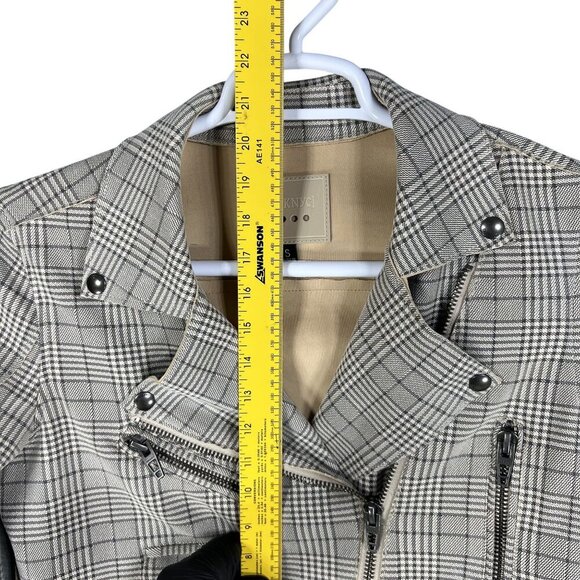 BlankNYC S Windowpane Plaid Moto Jacket Asymmetrical Zip Pockets Faux Suede Chic - Picture 11 of 16